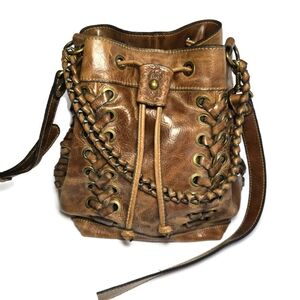 Patricia Nash Tan Leather Lace-Up Shoulder Bag
